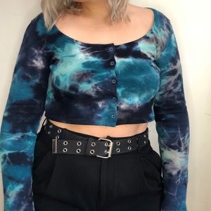 Dolls kill Delias blue tie dye cropped cardigan